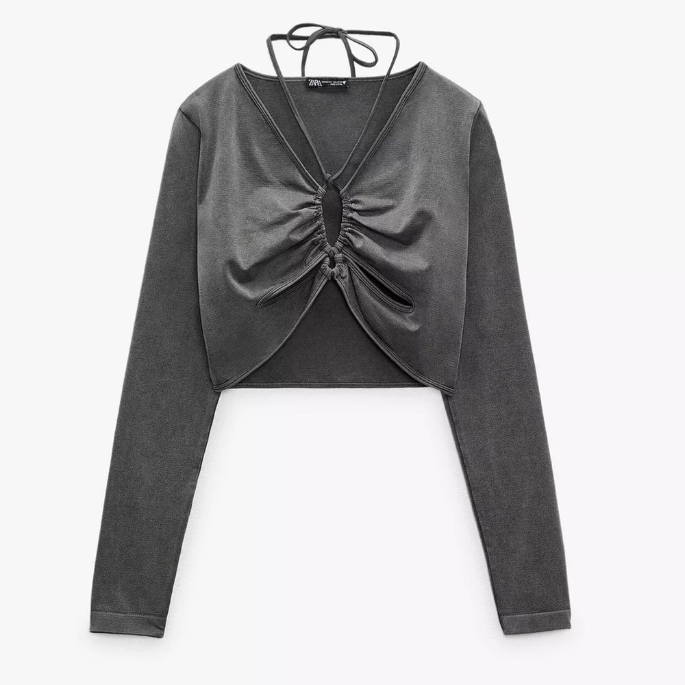 Zara Seamless Ruched Crop Top ANTHRACITE GREY Size XS-S